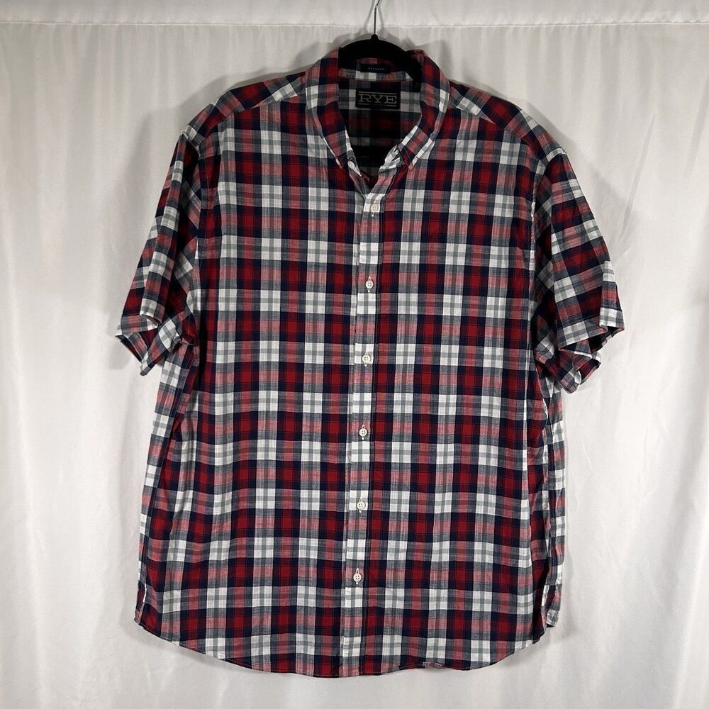 Rye by Hawker Rye Shirt Men's XL Red Blue Plaid Button Up Short Sleeve